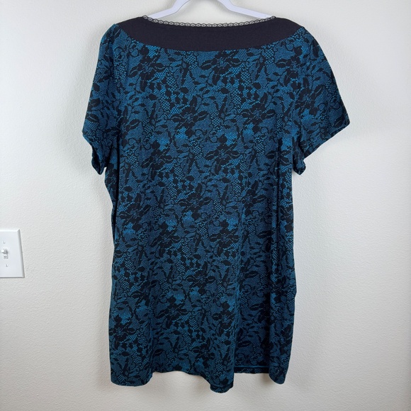 JOE BROWNS Deep Turquoise Blue & Faux Lace Pattern Tunic / Size 24 - Picture 9 of 11